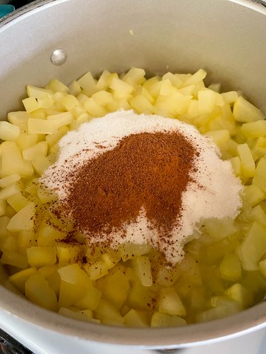 sugar, cinnamon and nutmeg in cooked zucchini