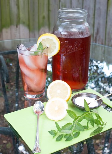 Sun tea, strained and ready to serve