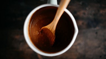 Cook the caramel until it is a deep amber color.