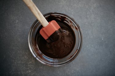 Melt down the chocolate and butter until it is smooth and glossy.