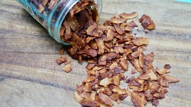 Coconut bacon in a mason jar.