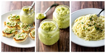 Artichoke pesto, bruschetta, and pasta