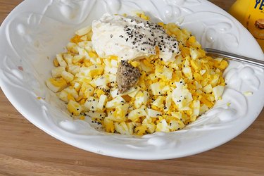 eggs, ingredients, salt and pepper