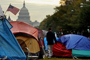 Protesters occupy in the shadow of the U.S. Capitol.