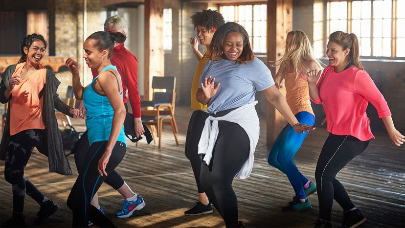 group of women working out in gym