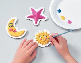 Paint the paper craft magnets in your favorite colors.